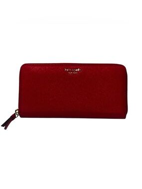 Kate Spade Staci Saffiano Leather Zip Around Continental Wallet Cherry Red